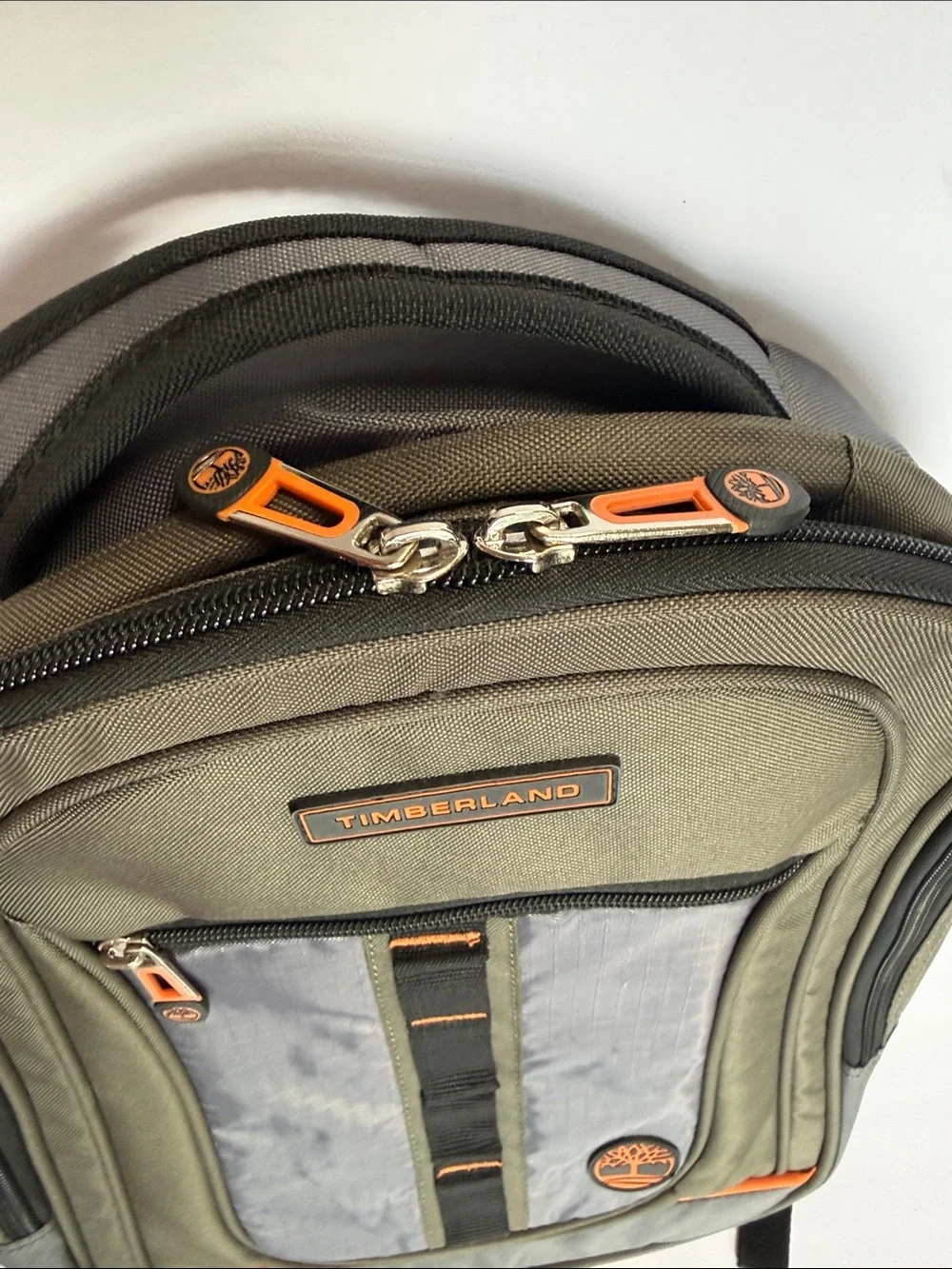 Timberland Backpack/ Laptop Bag Olive and Gray with Orange Accents